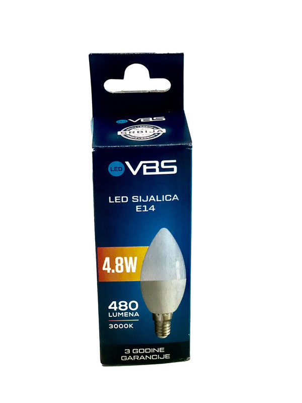 LED Lampe E14 VBS, 4,8 W, 480 Lumen, 3000 K, 3 Jahre Garantie!