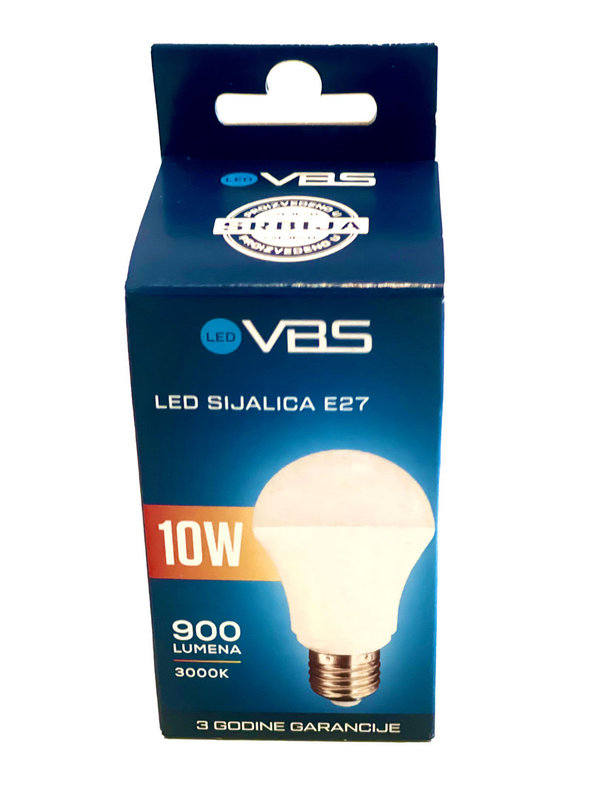 LED Lampe E27 VBS, 10 W, 900 Lumen, 3000 K, 3 Jahre Garantie!